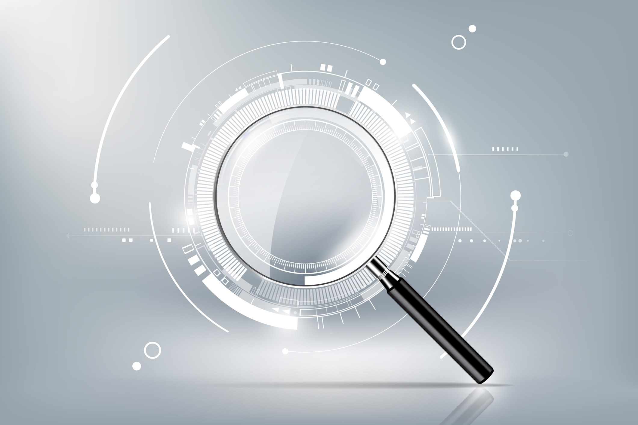 magnifying glass with scan search concept and futuristic electronic technology background, transparent vector illustration eps10
